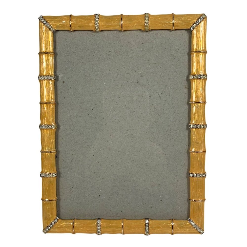 Gold Enamel Bamboo-Inspired Picture Frame w/ Rhinestone Accents For 5x7 Photos